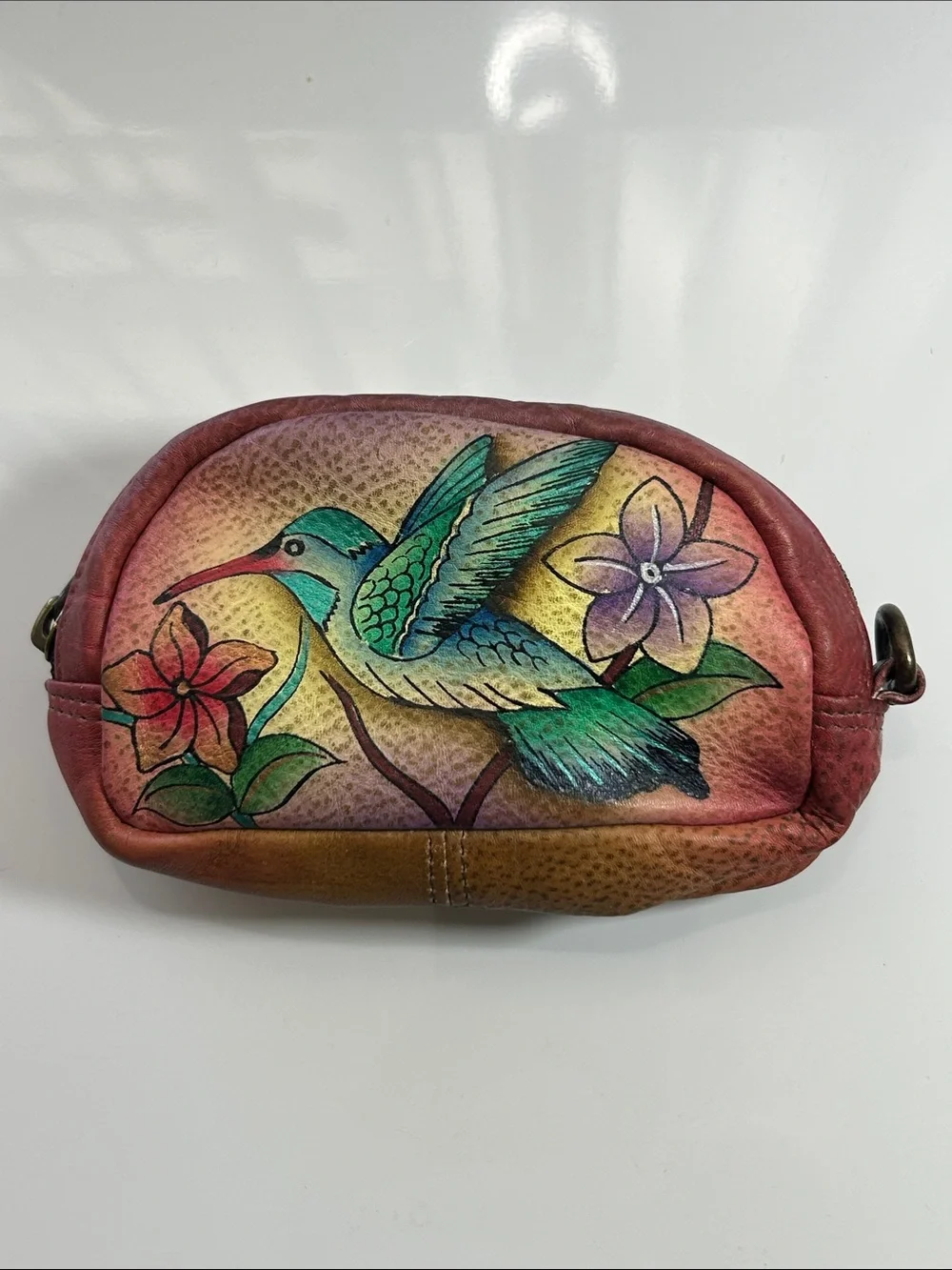 NWOT Anuschka Hand Painted Leather Shoulder Satchel & Coin Change Purse